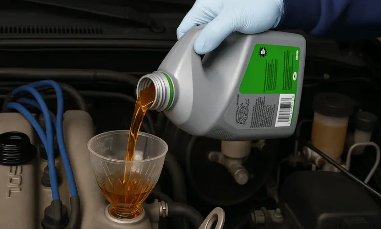 Rozlití motorového oleje do komponentu motora pomocí funku.