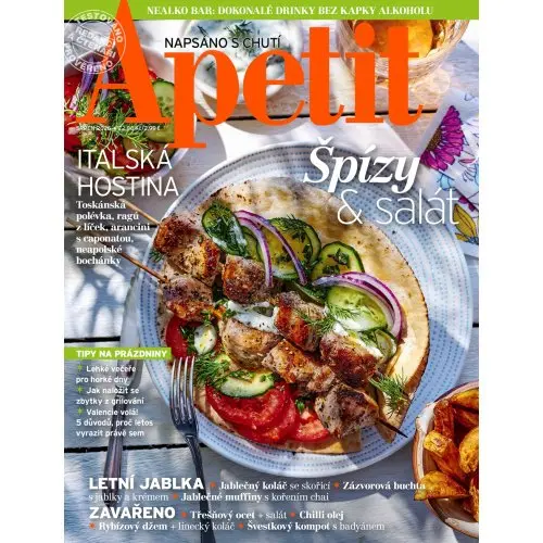 Magazín s jídlem na talíři a textem o italské kuchyni