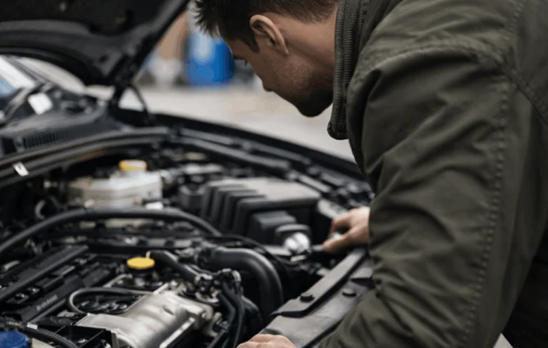 Mechanik kontroluje motor při hledání příčin pískání.