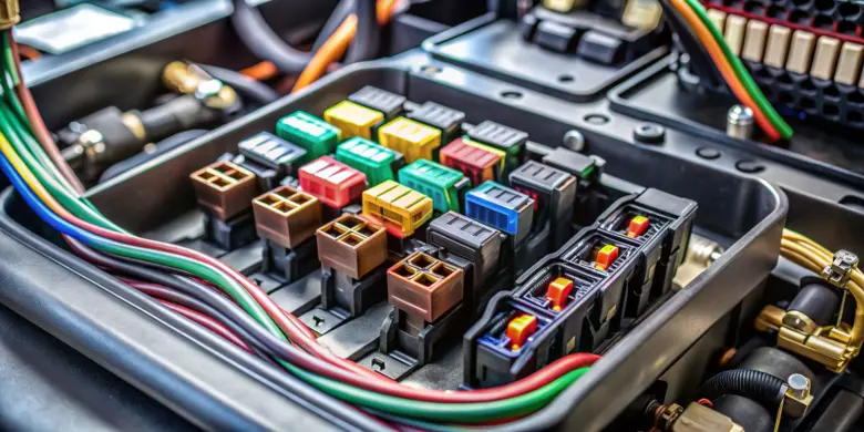 Car fuse box with colored fuses