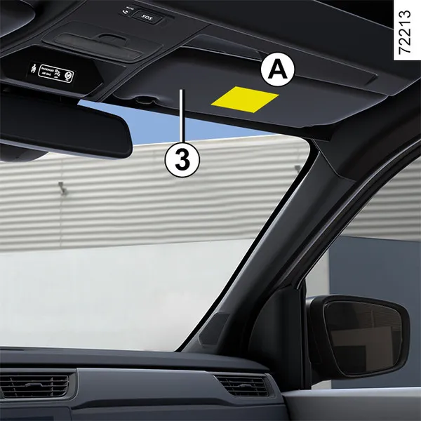 Vnitřek vozu ukazující světlo indikátoru airbag spolujezdce.