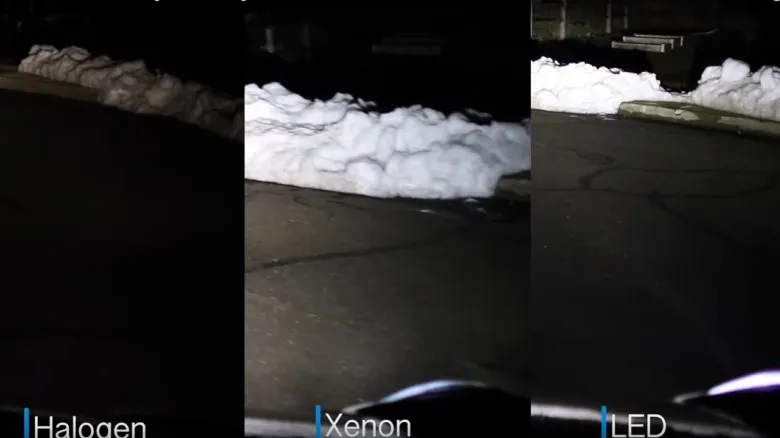 Porovnání světla halogenu, xenonu a bi-LED v noci.