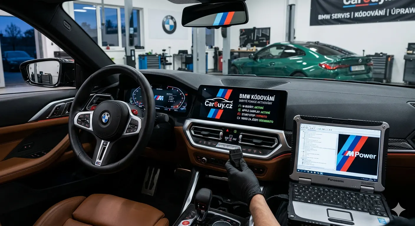 Technik kóduje skrytá přizpůsobení v interiéru vozu BMW.