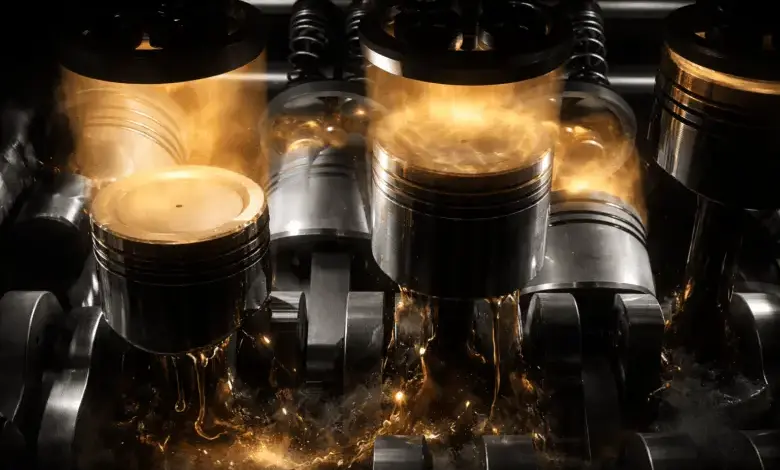 Engine pistons with oil leakage
