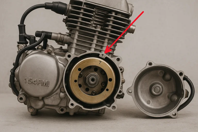 Otevřený motor s viditelnými ventily pro seřízení.