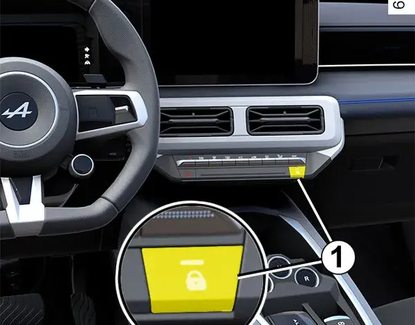 Žlutá tlačítka s ikonou zamčení v interiéru auta pro vypnutí automatického zamykání.