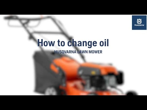 Husqvarna lawn mower with oil change text overlay