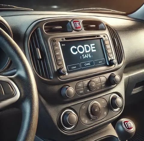 Autorádio s displejem CODE SAFE po výměně baterie v autě Fiat.