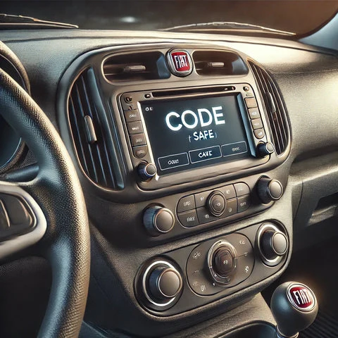 Autorádio s displejem CODE SAFE po výměně baterie v autě Fiat.