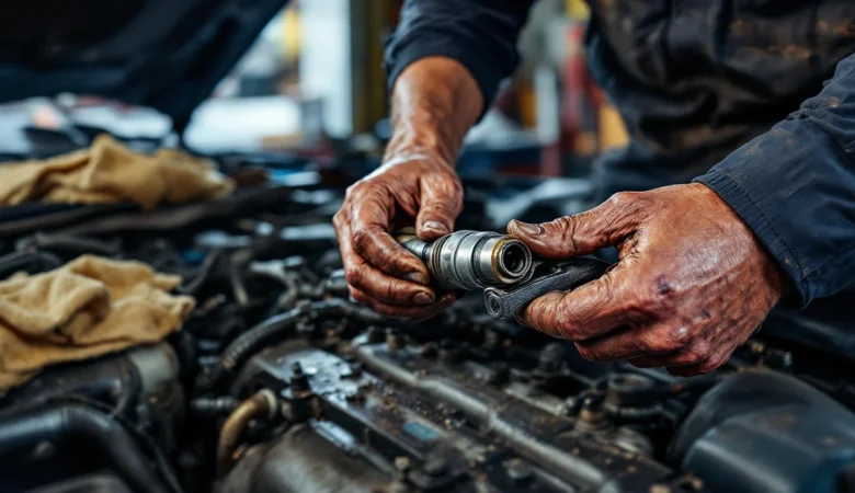 Mechanik opravuje součást motoru po kontaminaci olejem v naftě